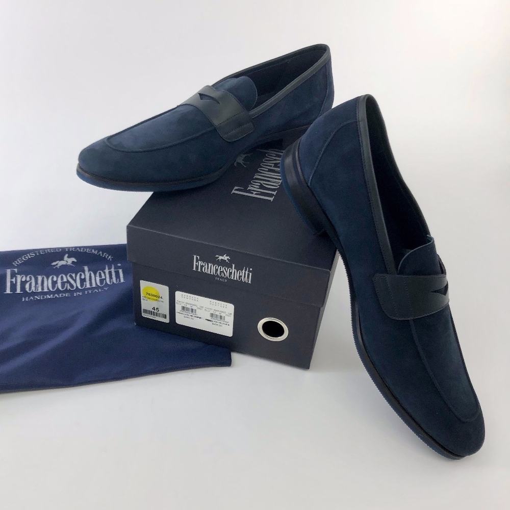 NWT FRANCESCHETTI mens blue suede loafers